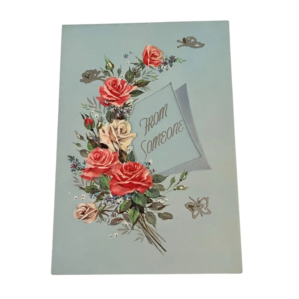 Unused Vintage Greeting Card Just Because Thinking Of You Floral Ephemera